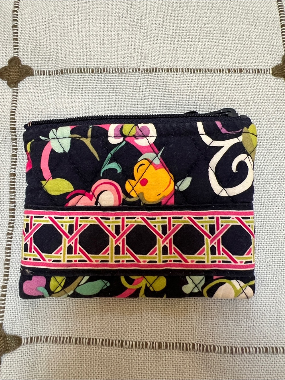 Quilted Floral Zip Wallet - Black Multicolor Vera Bradley
